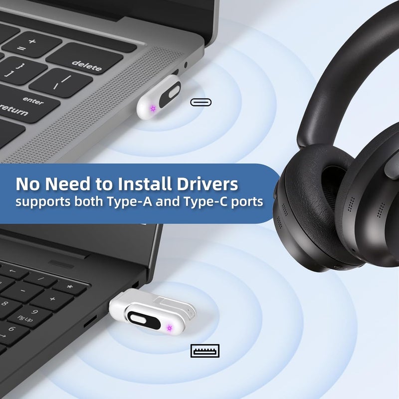YOCOWOCO USB-C Bluetooth Adapter for PS5, 2-in-1 USB-A Bluetooth Audio Adapter for PS4 with aptX-Adaptive & Low Latency, Wireless Audio Transmitter to Connect Bluetooth Headphones & Earbuds - Image 5